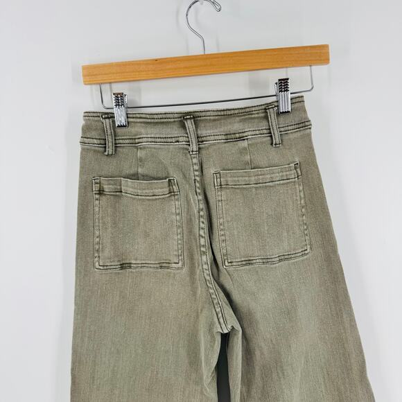 Miou Muse Mens Wide Leg Cotton Blend Pants Fade Olive Raw Hem Casual Size L - Picture 5 of 8